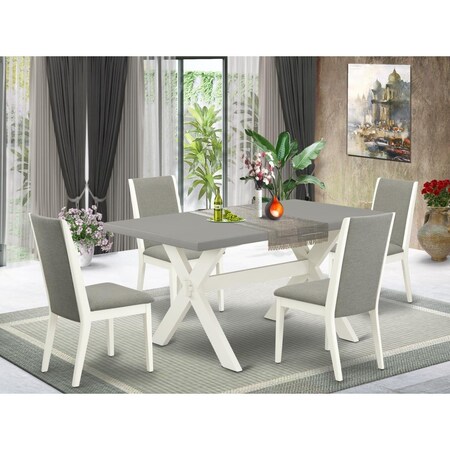 East West Furniture 5 Piece X-Style Amazing Dining Room Table Set - Linen White X096LA206-5